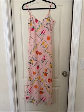 Petal & Pup Pink Maxi Slip Dress with Fruit Print